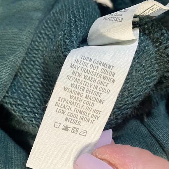 Aerie Offline Cropped Distressed Sweatshirt Dark Green Terry Cloth Fabric Sz XS - Picture 12 of 15